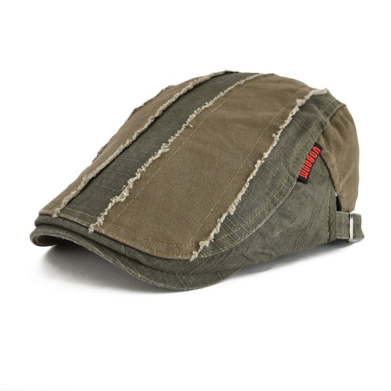 VOBOOM 100% Cotton Distressed Ivy Newsboy Caps Cabbie Gatsby Hat (Army Green) - Image 1